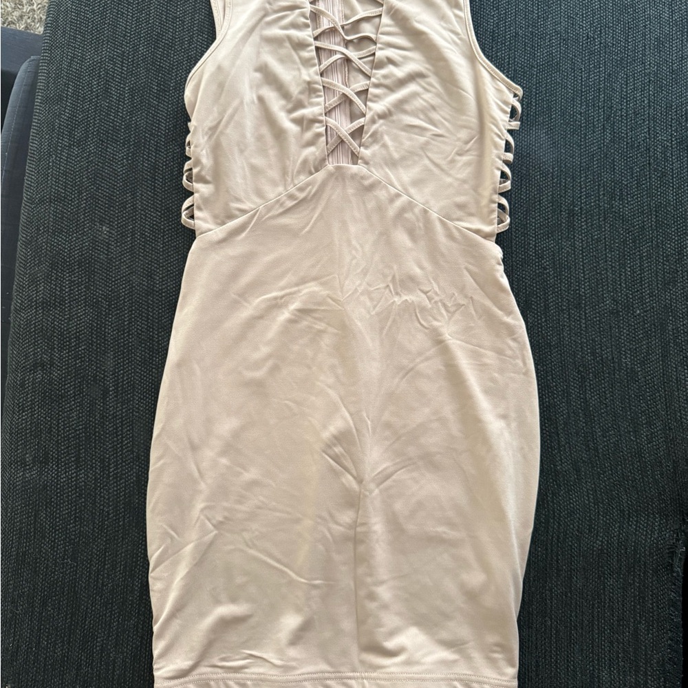 Windsor Beige Lace-Up Mini Dress